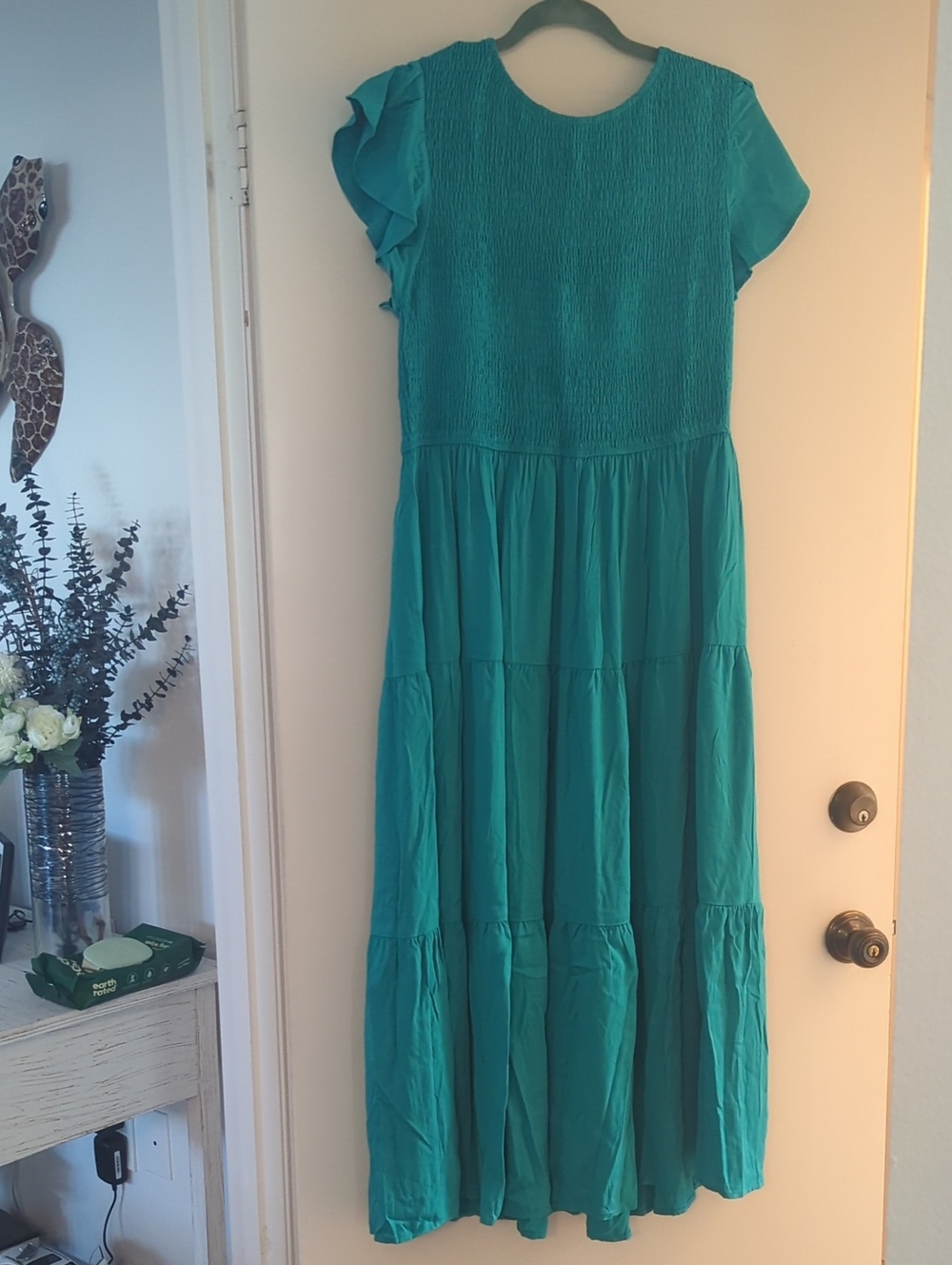 Teal Tiered Maxi Dress with Smocked Bodice